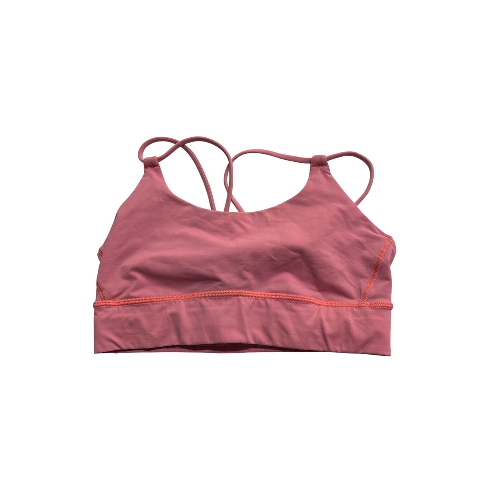 Lululemon Pink Strappy Knotted Back Sports Bra Size 6 Orange Contrast Stitch
